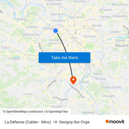 La Défense (Calder - Miro) to Savigny-Sur-Orge map