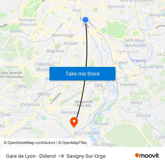 Gare de Lyon - Diderot to Savigny-Sur-Orge map