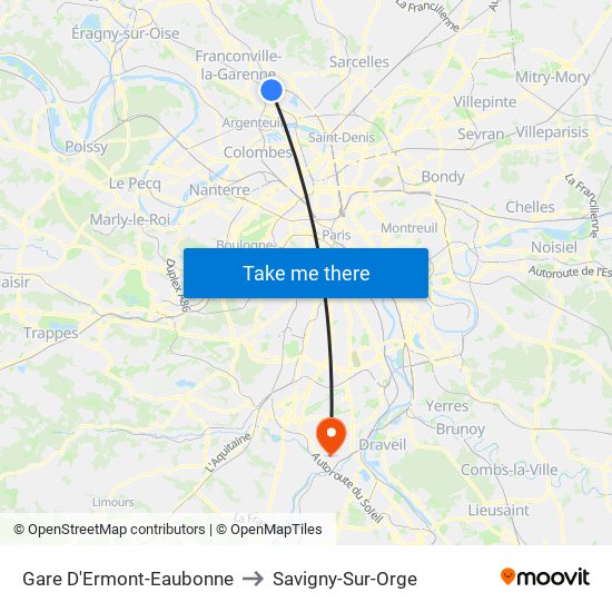 Gare D'Ermont-Eaubonne to Savigny-Sur-Orge map