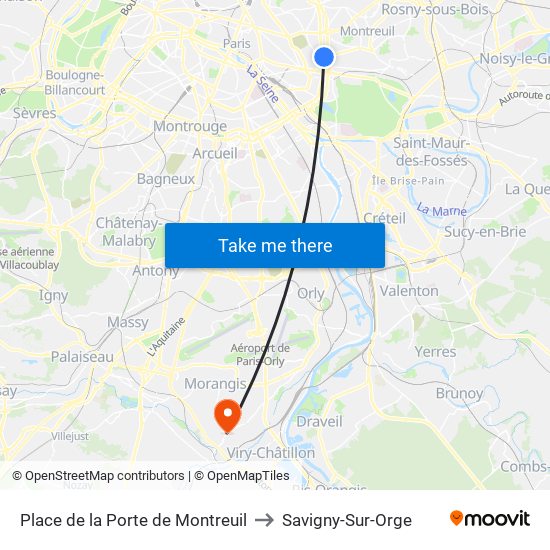Place de la Porte de Montreuil to Savigny-Sur-Orge map