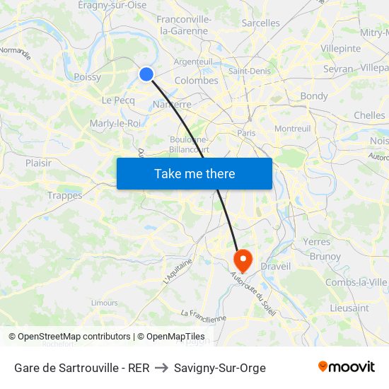 Gare de Sartrouville - RER to Savigny-Sur-Orge map