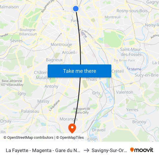 La Fayette - Magenta - Gare du Nord to Savigny-Sur-Orge map