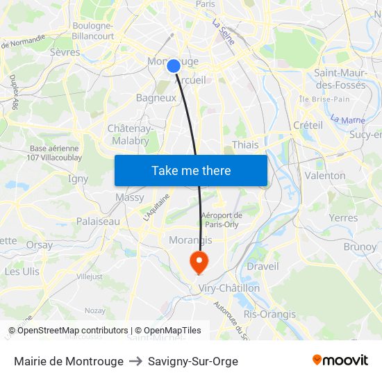 Mairie de Montrouge to Savigny-Sur-Orge map