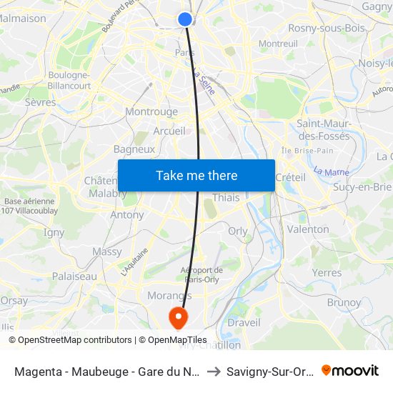 Magenta - Maubeuge - Gare du Nord to Savigny-Sur-Orge map