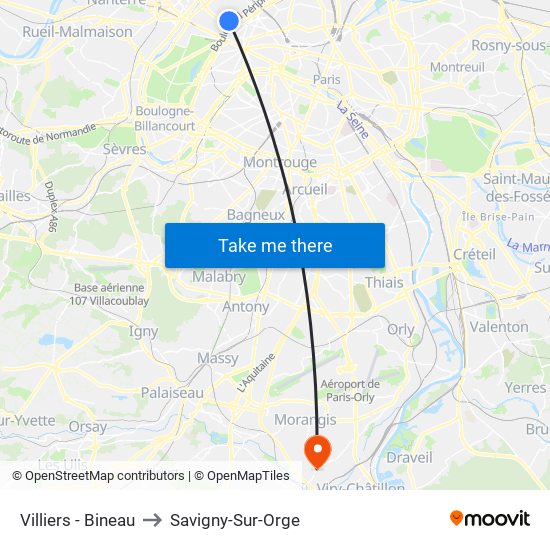 Villiers - Bineau to Savigny-Sur-Orge map