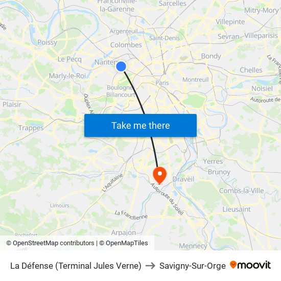 La Défense (Terminal Jules Verne) to Savigny-Sur-Orge map