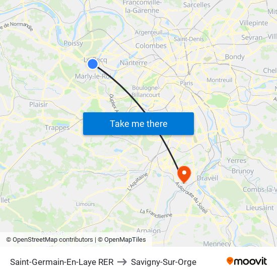 Saint-Germain-En-Laye RER to Savigny-Sur-Orge map