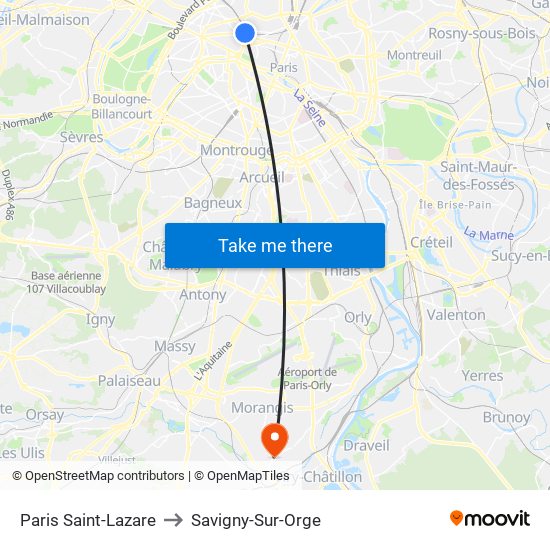 Paris Saint-Lazare to Savigny-Sur-Orge map