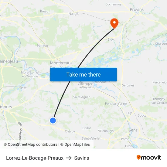 Lorrez-Le-Bocage-Preaux to Savins map