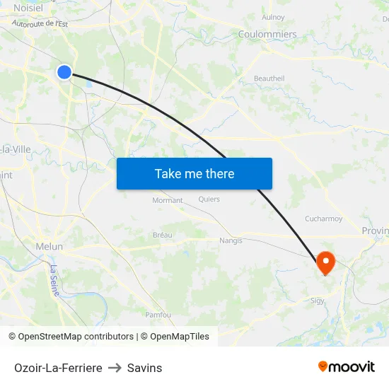 Ozoir-La-Ferriere to Savins map