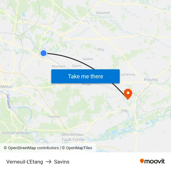 Verneuil-L'Etang to Savins map