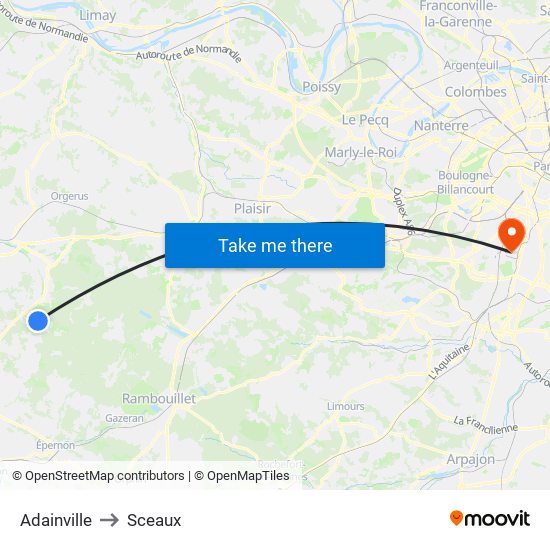 Adainville to Sceaux map