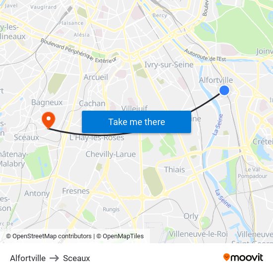 Alfortville to Sceaux map