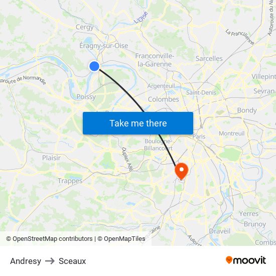 Andresy to Sceaux map