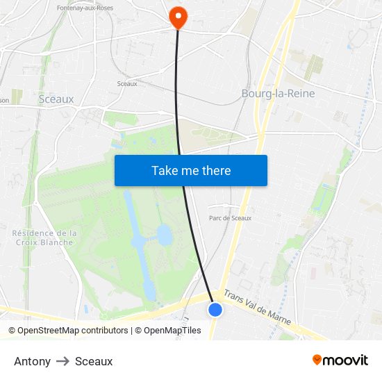 Antony to Sceaux map