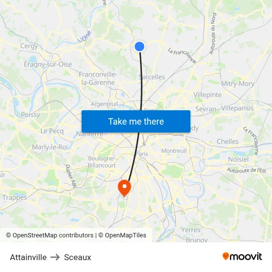 Attainville to Sceaux map