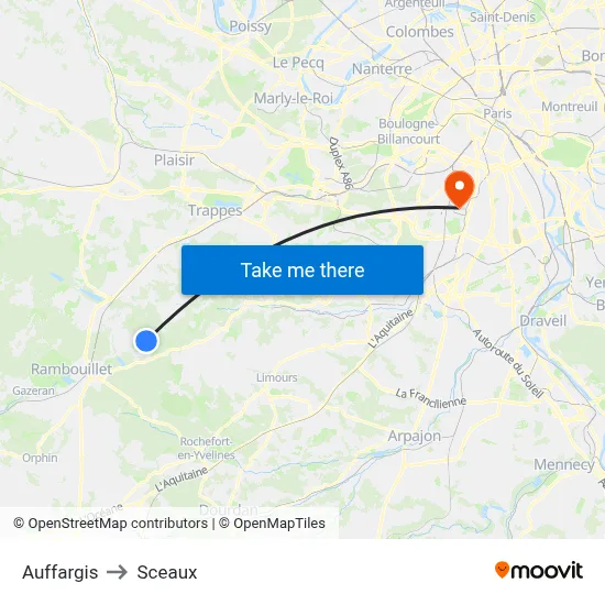 Auffargis to Sceaux map