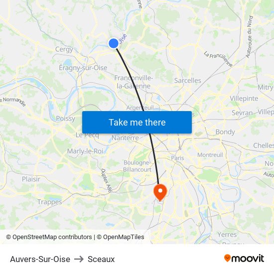 Auvers-Sur-Oise to Sceaux map