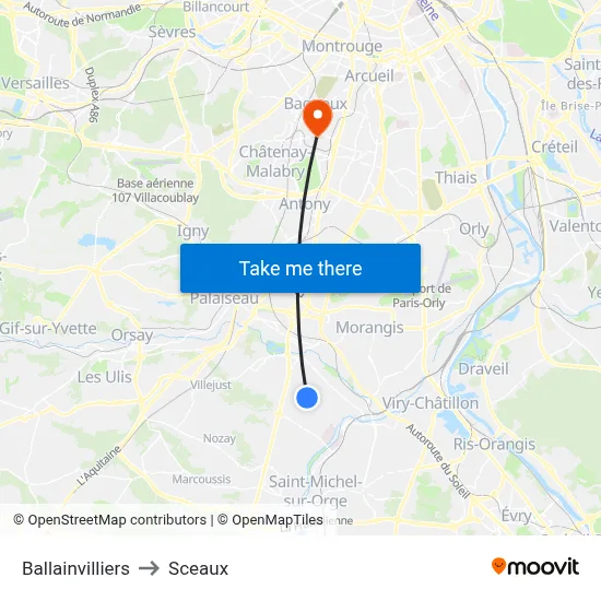 Ballainvilliers to Sceaux map
