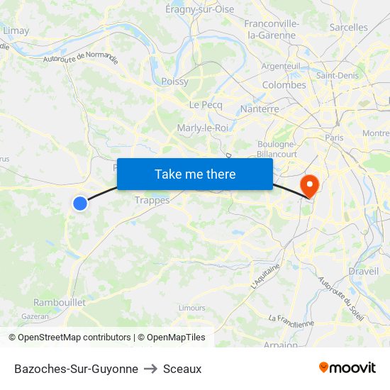 Bazoches-Sur-Guyonne to Sceaux map