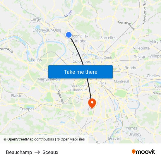 Beauchamp to Sceaux map
