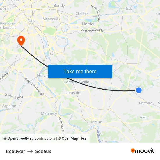 Beauvoir to Sceaux map