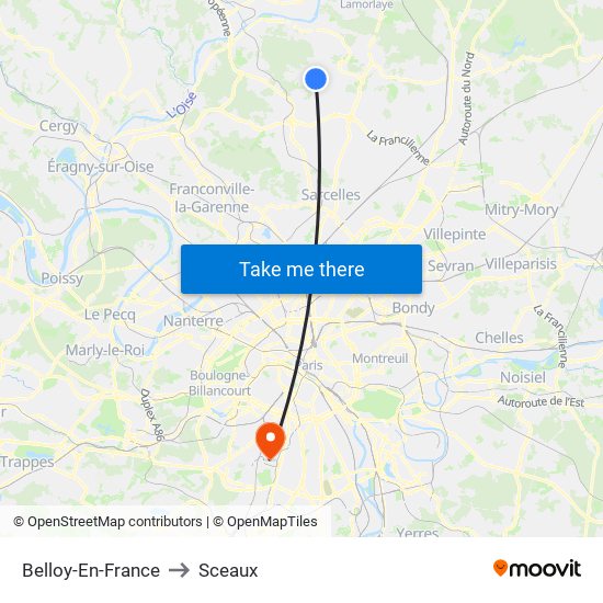 Belloy-En-France to Sceaux map