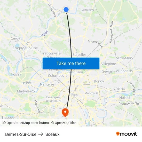Bernes-Sur-Oise to Sceaux map