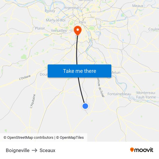 Boigneville to Sceaux map