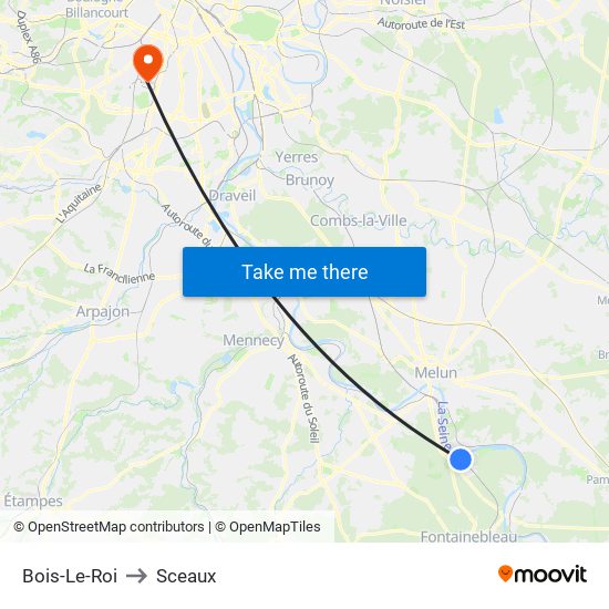 Bois-Le-Roi to Sceaux map