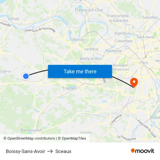 Boissy-Sans-Avoir to Sceaux map