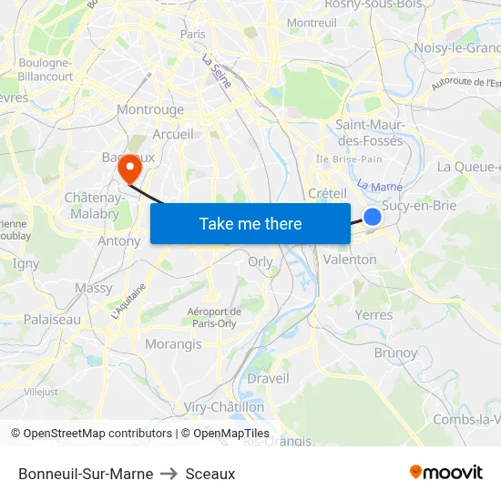 Bonneuil-Sur-Marne to Sceaux map