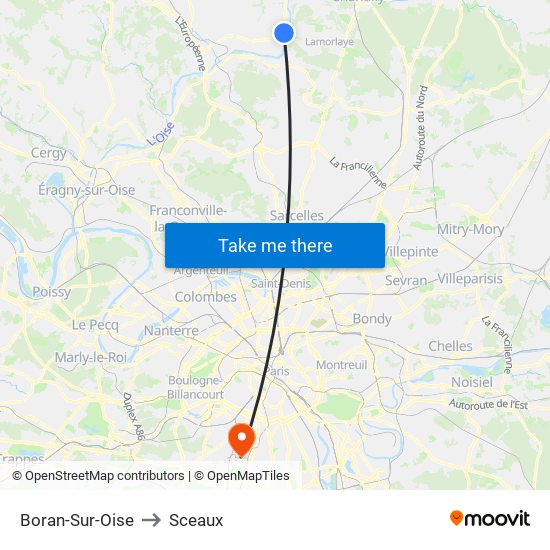 Boran-Sur-Oise to Sceaux map