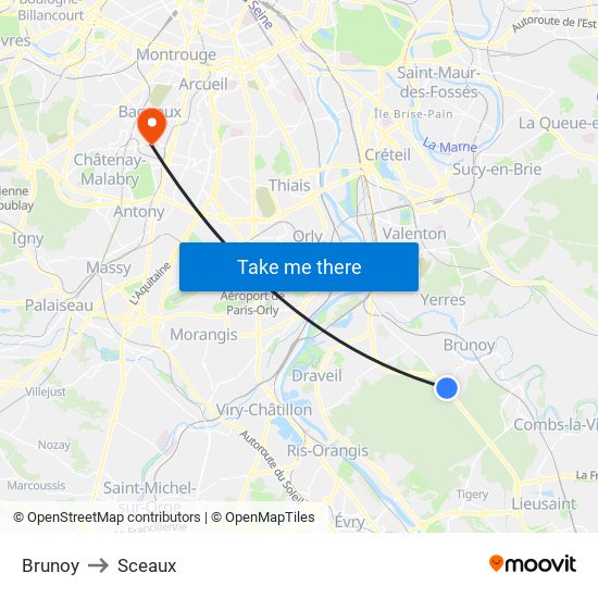 Brunoy to Sceaux map