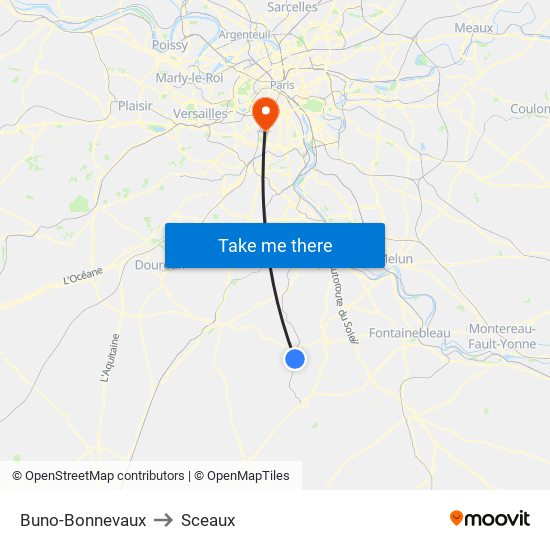 Buno-Bonnevaux to Sceaux map