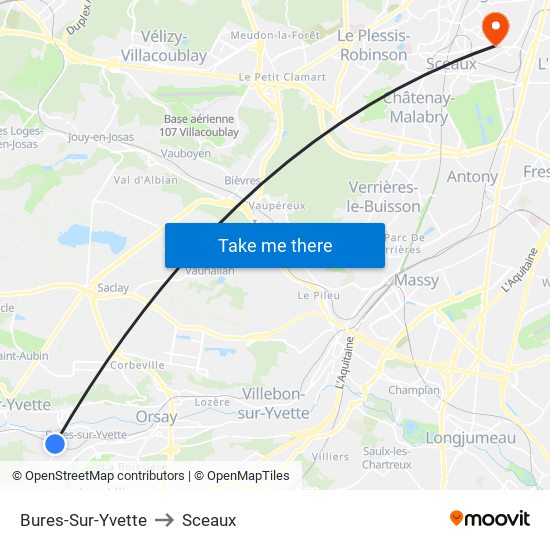 Bures-Sur-Yvette to Sceaux map