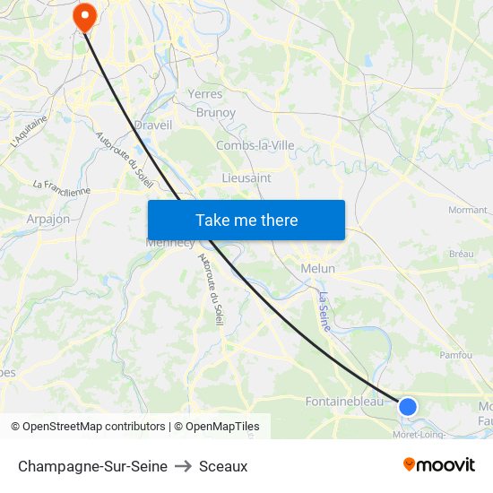 Champagne-Sur-Seine to Sceaux map