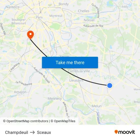 Champdeuil to Sceaux map