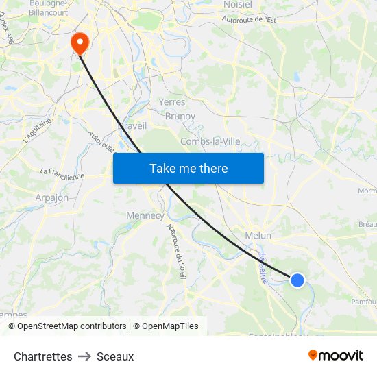 Chartrettes to Sceaux map