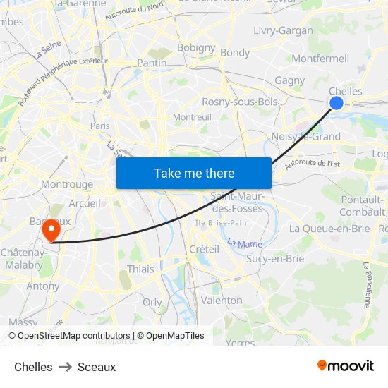 Chelles to Sceaux map