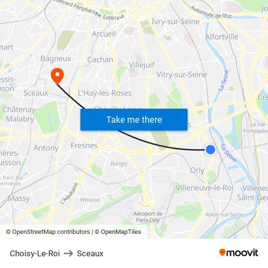Choisy-Le-Roi to Sceaux map