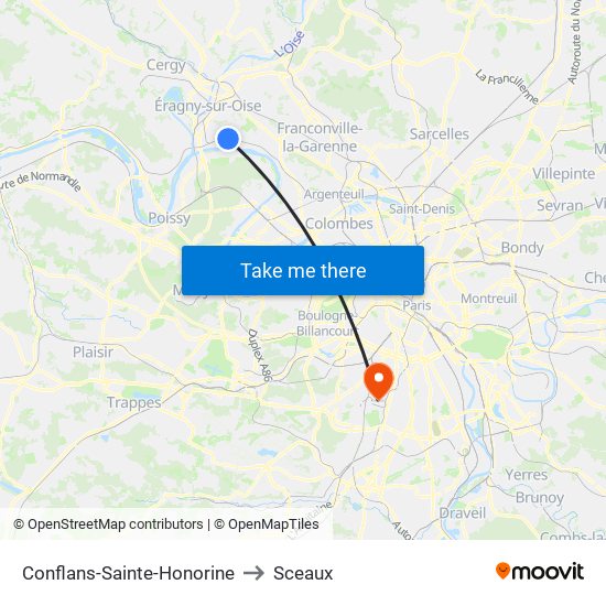 Conflans-Sainte-Honorine to Sceaux map