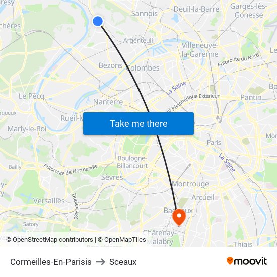 Cormeilles-En-Parisis to Sceaux map