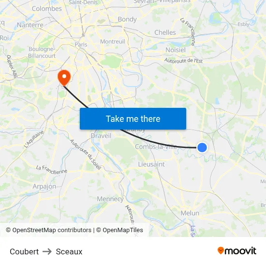 Coubert to Sceaux map