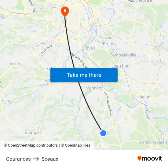 Courances to Sceaux map
