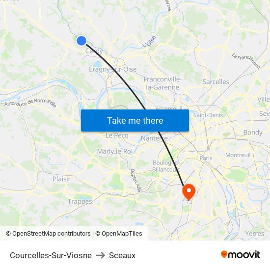 Courcelles-Sur-Viosne to Sceaux map