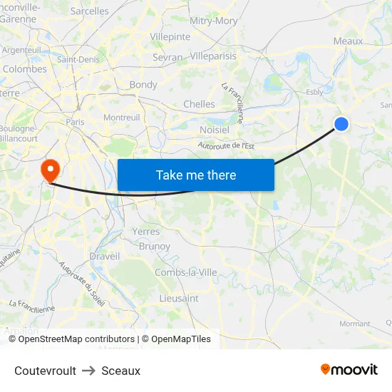Coutevroult to Sceaux map