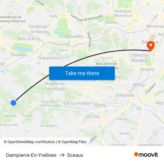 Dampierre-En-Yvelines to Sceaux map