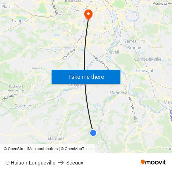 D'Huison-Longueville to Sceaux map