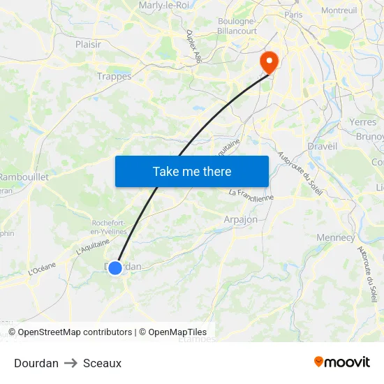 Dourdan to Sceaux map